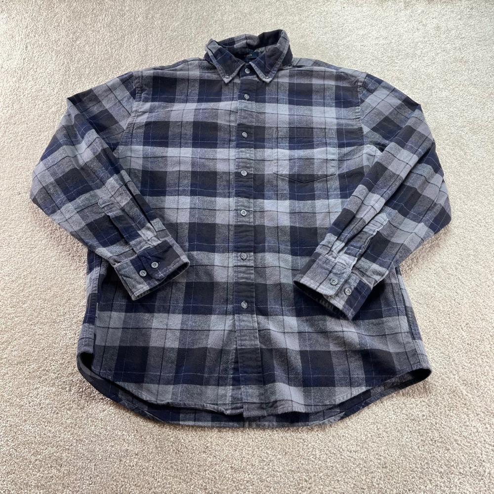 Pendleton Mason Flannel Shirt Mens Large Grey Navy Blue Plaid Button Down Cotton